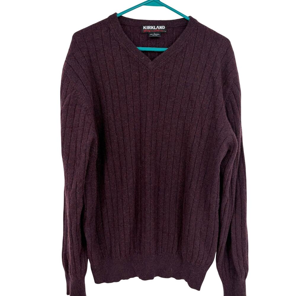 Kirkland Signature Y2K Men's Maroon V-Neck 100% Cashmere Sweater Size Large